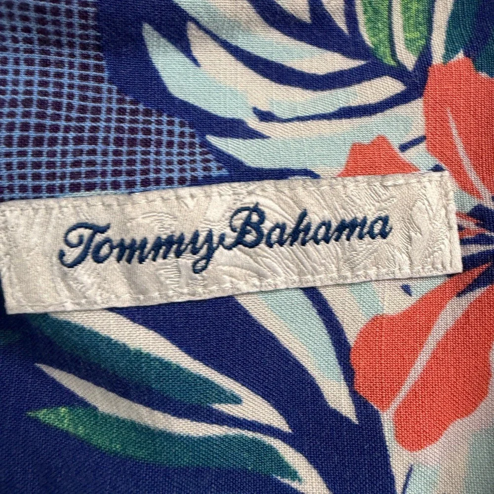 Tommy Bahama Mens XLT Blue Tropical Floral Palm Rayon Short Sleeve Camp Shirt